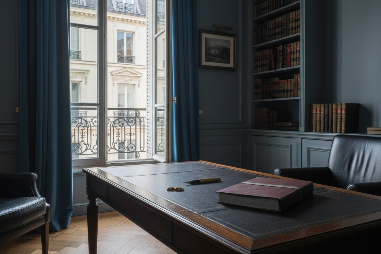 Bureau d'avocat élégant et feutré évoquant la prestation compensatoire après un divorce