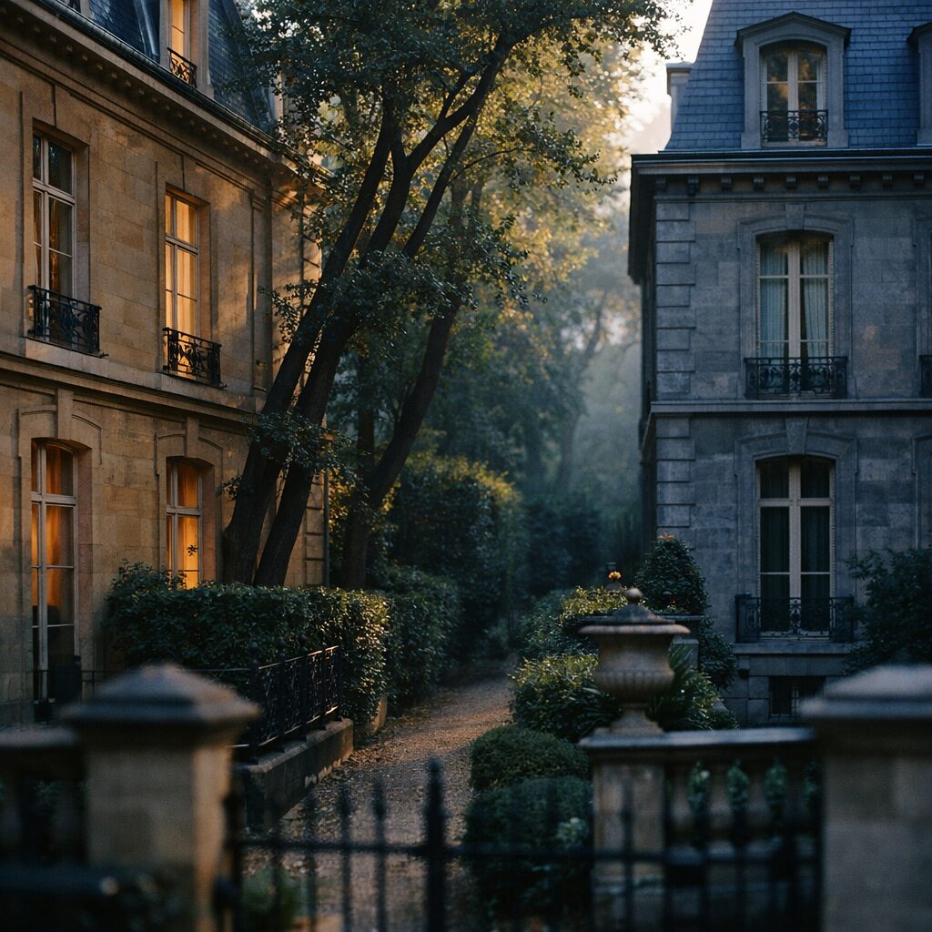 Deux façades de maisons mitoyennes séparées par un jardin privatif, illustrant les troubles anormaux de voisinage.